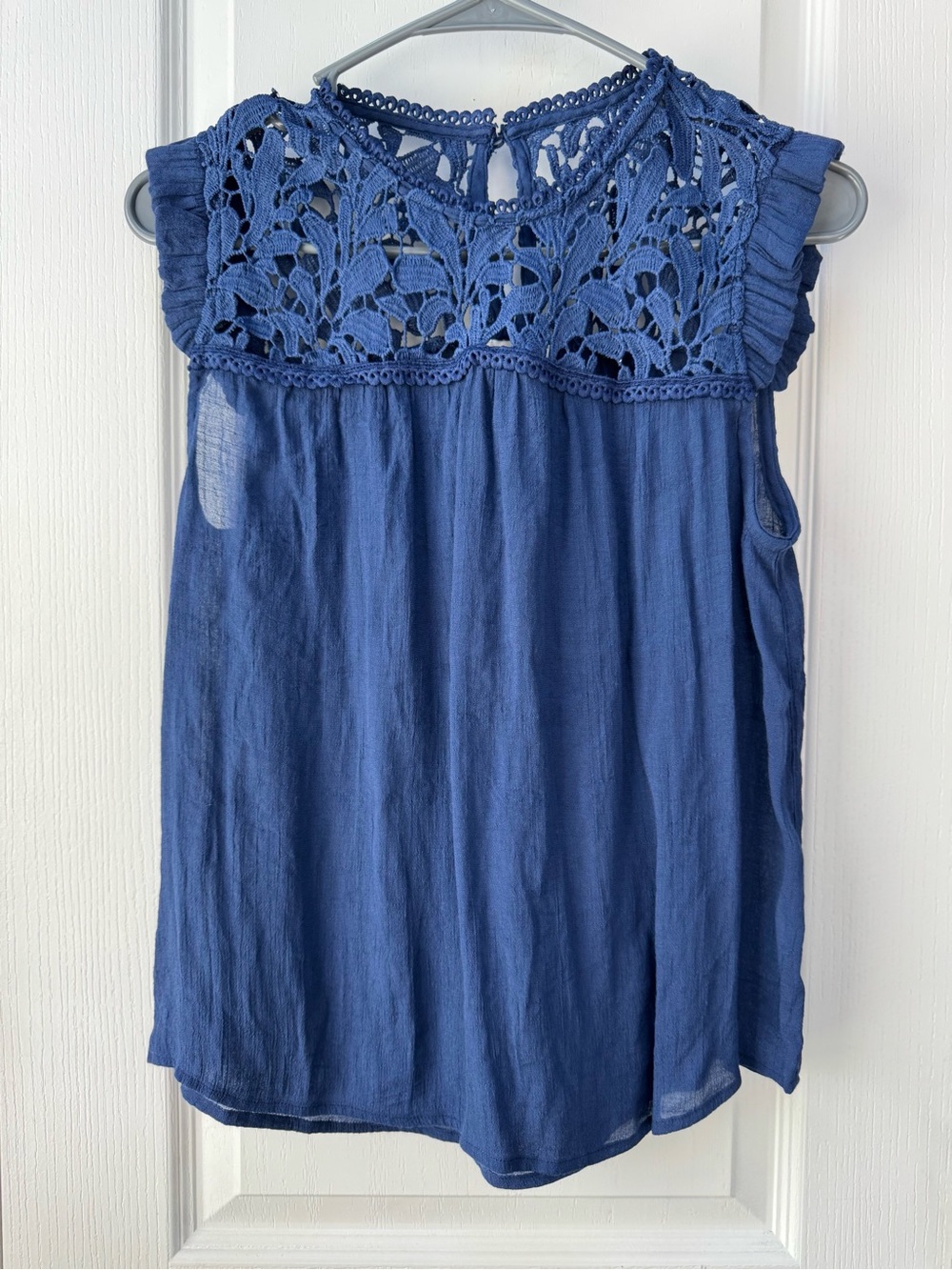mine Blue Crochet Yoke Tank Blouse